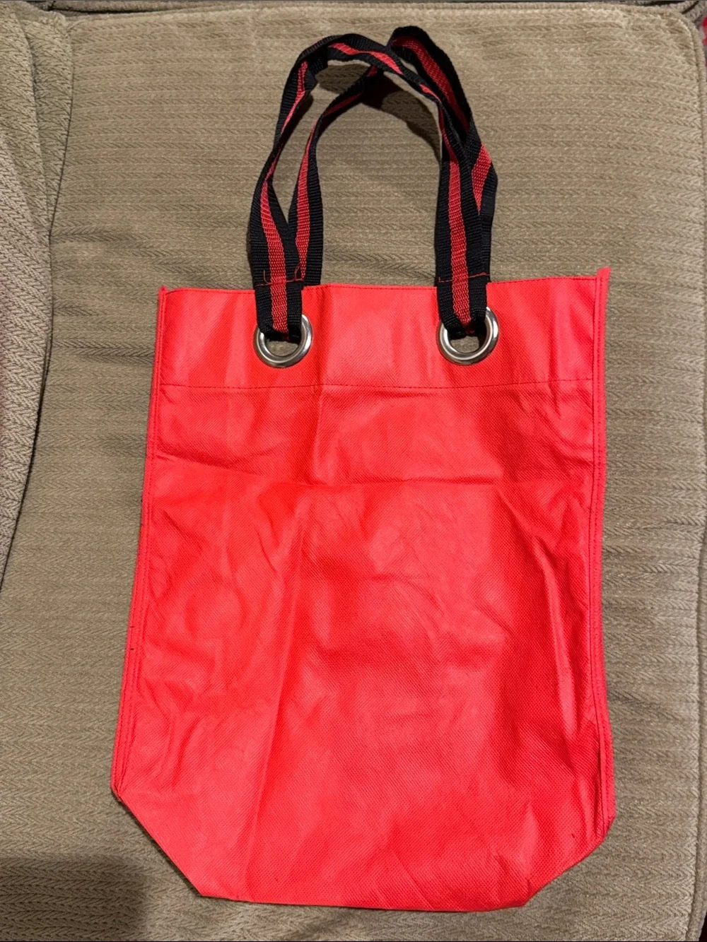 Personalized DONNA Red Tote White Peace Symbol Black-Striped Handles